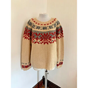 Y2K VTG Eddie Bauer Sweater S Beige Fair Isle Knit Christmas Holiday Gorp Wool